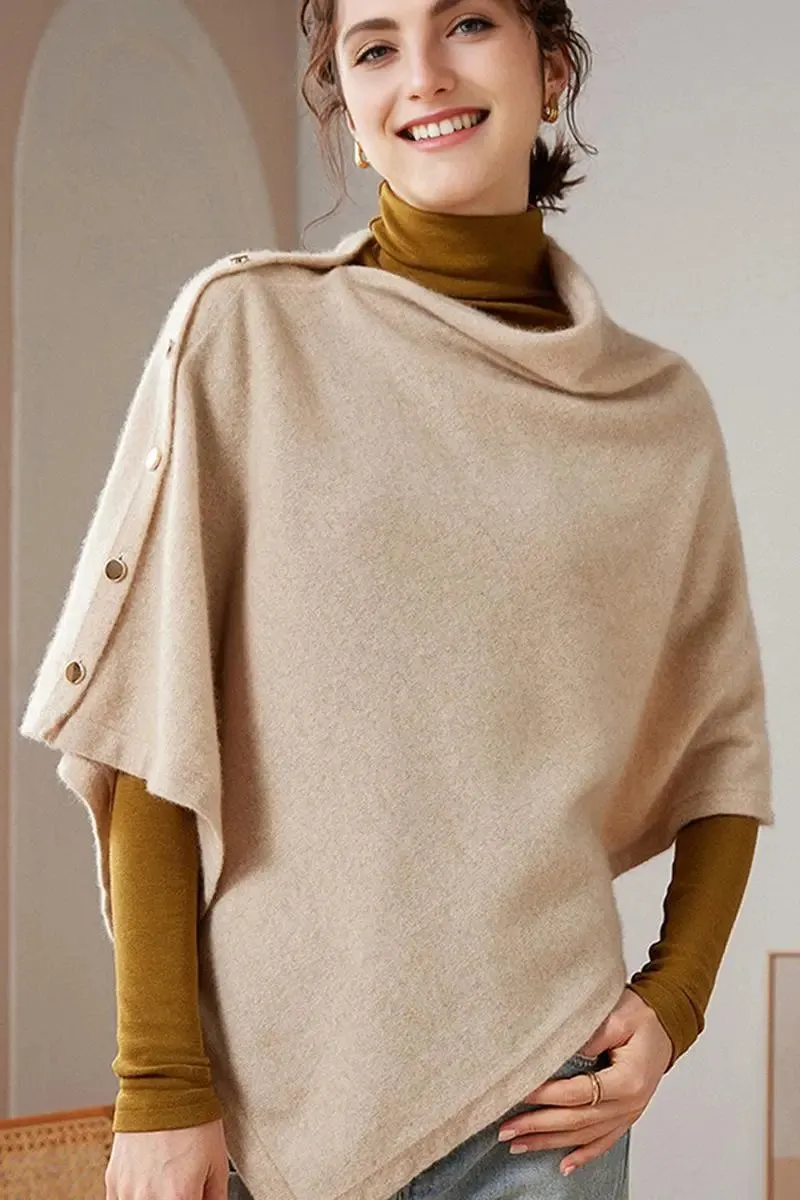 100 Cashmere Button-Up Poncho Sweater