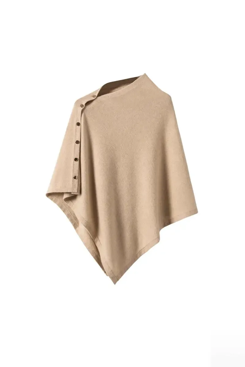 100 Cashmere Button-Up Poncho Sweater
