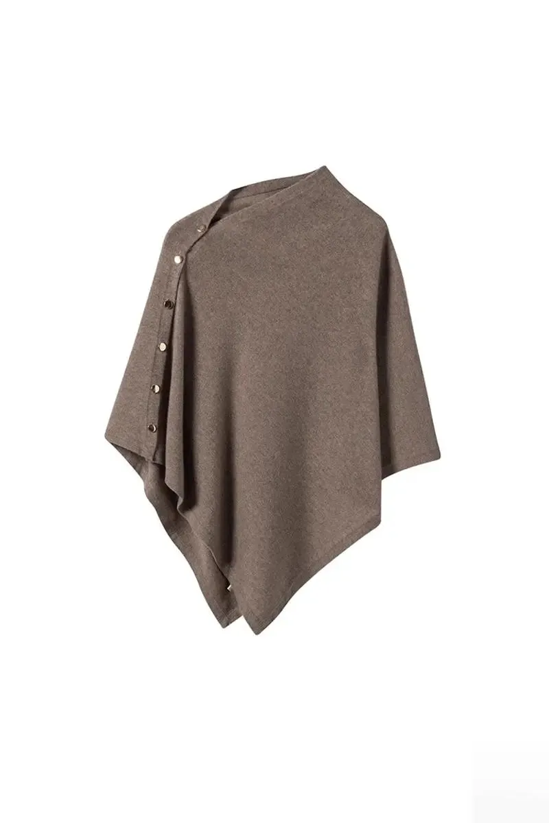 100 Cashmere Button-Up Poncho Sweater