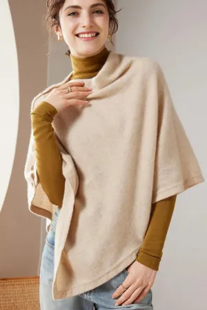 100 Cashmere Button-Up Poncho Sweater