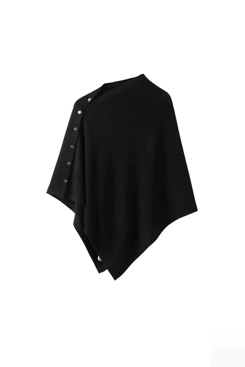 100 Cashmere Button-Up Poncho Sweater