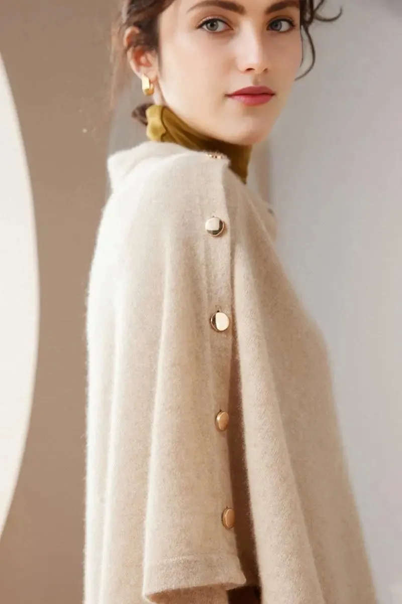 100 Cashmere Button-Up Poncho Sweater