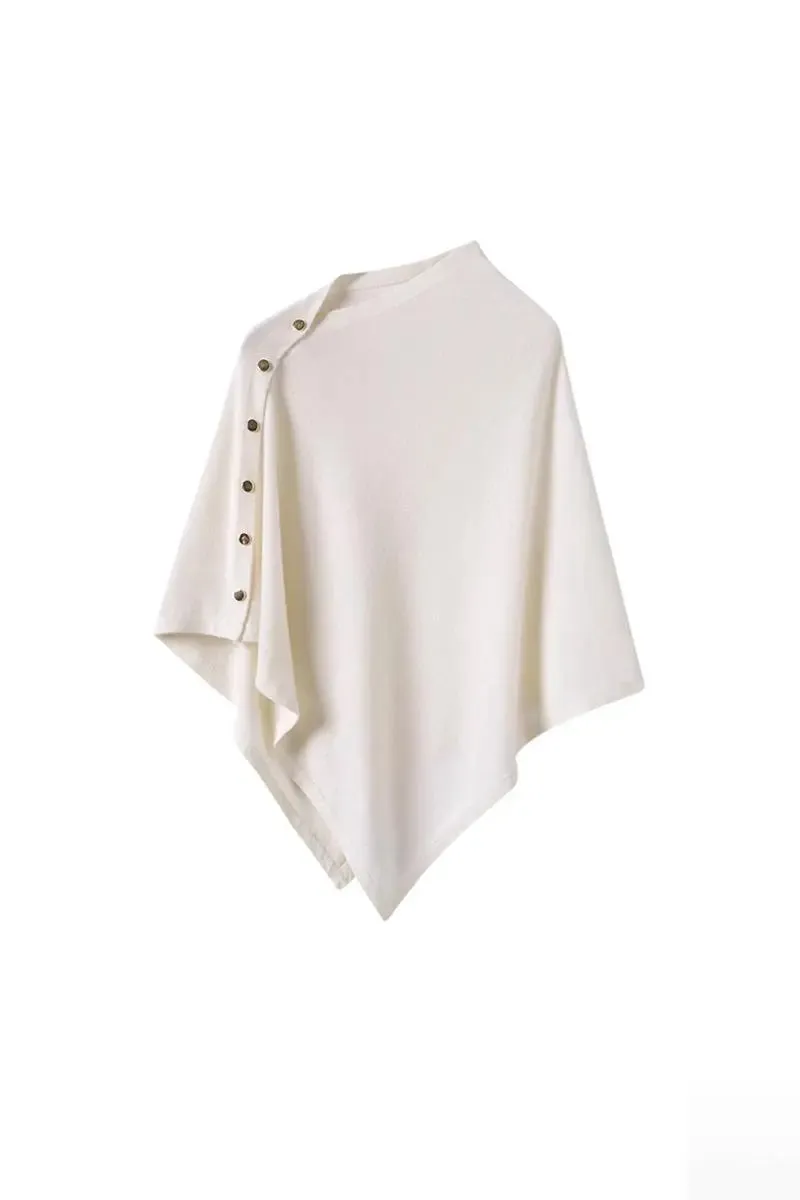 100 Cashmere Button-Up Poncho Sweater