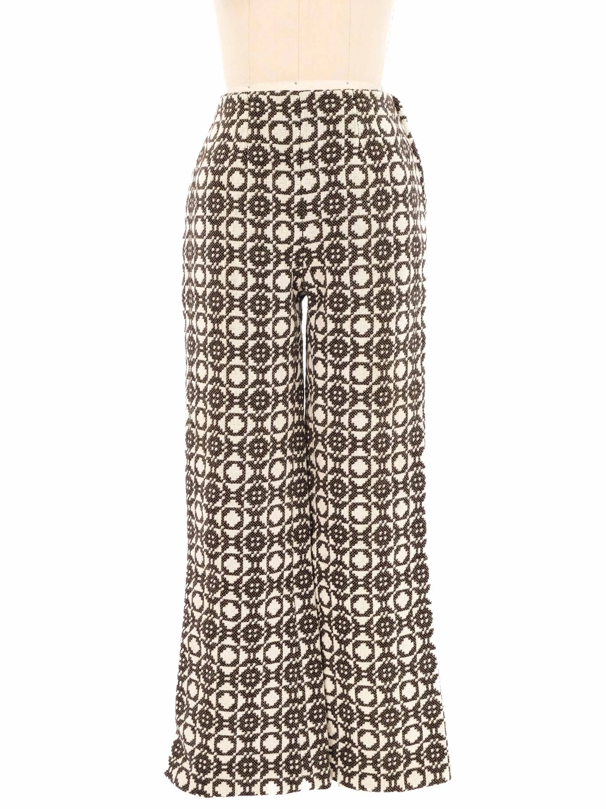 1960s Graphic Knit Poncho And Pant Ensemble