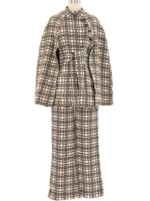 1960s Graphic Knit Poncho And Pant Ensemble