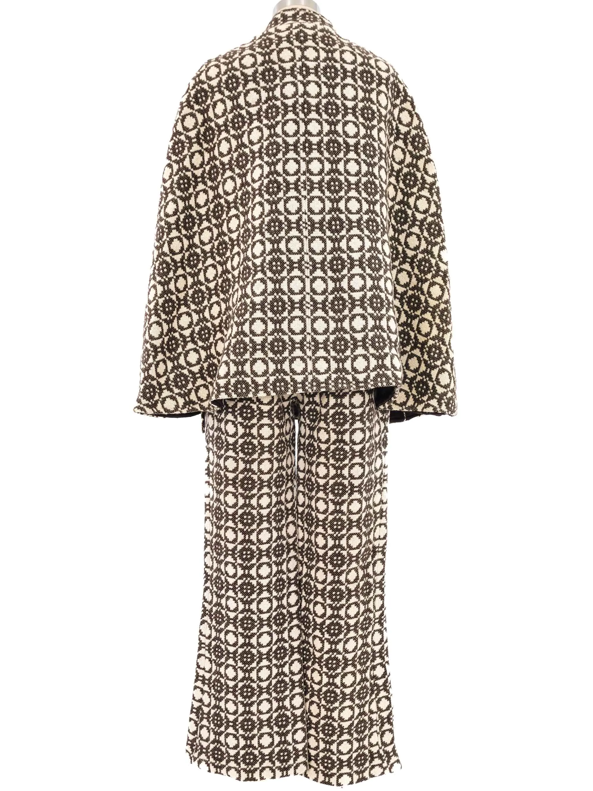 1960s Graphic Knit Poncho And Pant Ensemble