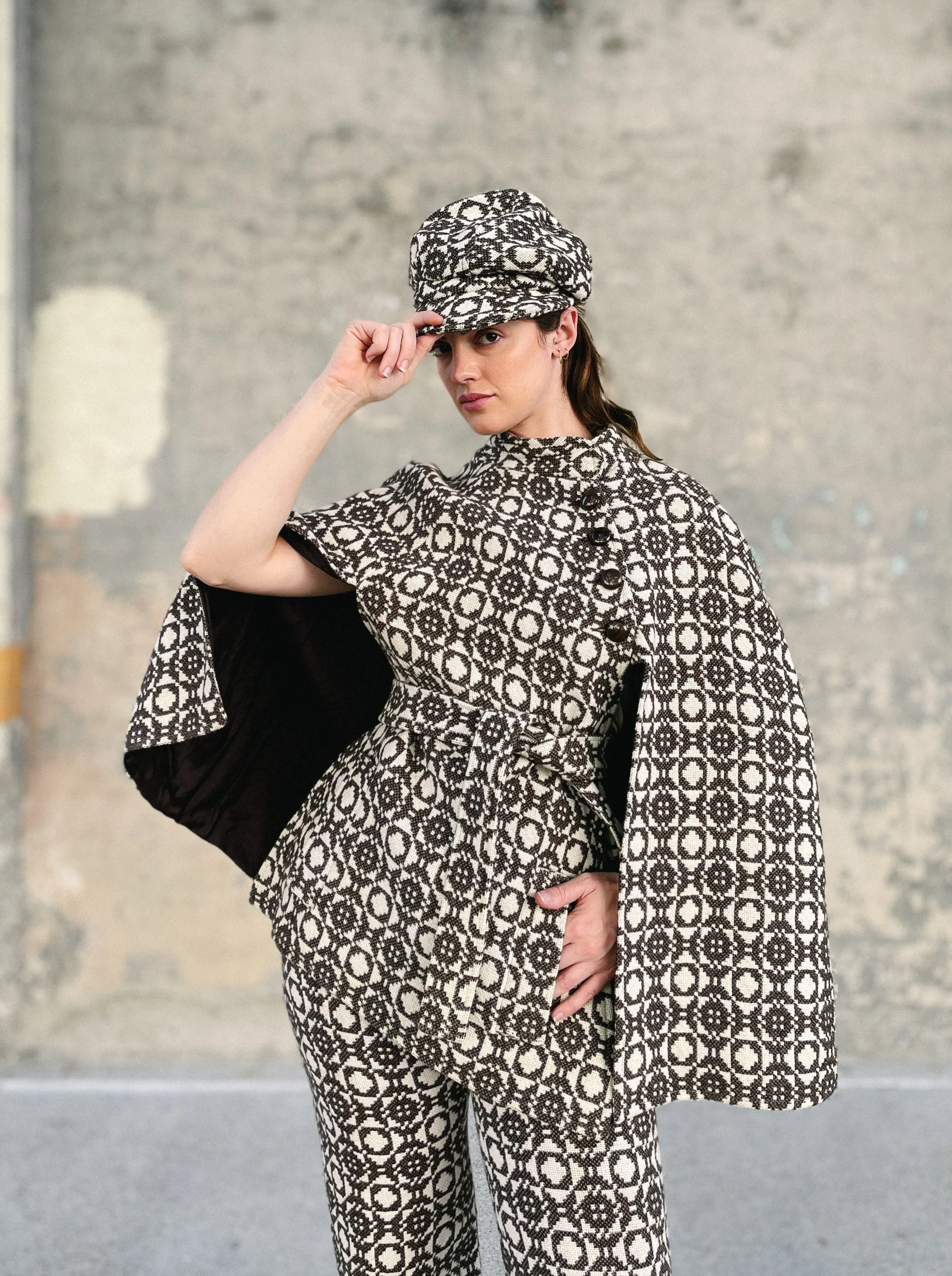 1960s Graphic Knit Poncho And Pant Ensemble