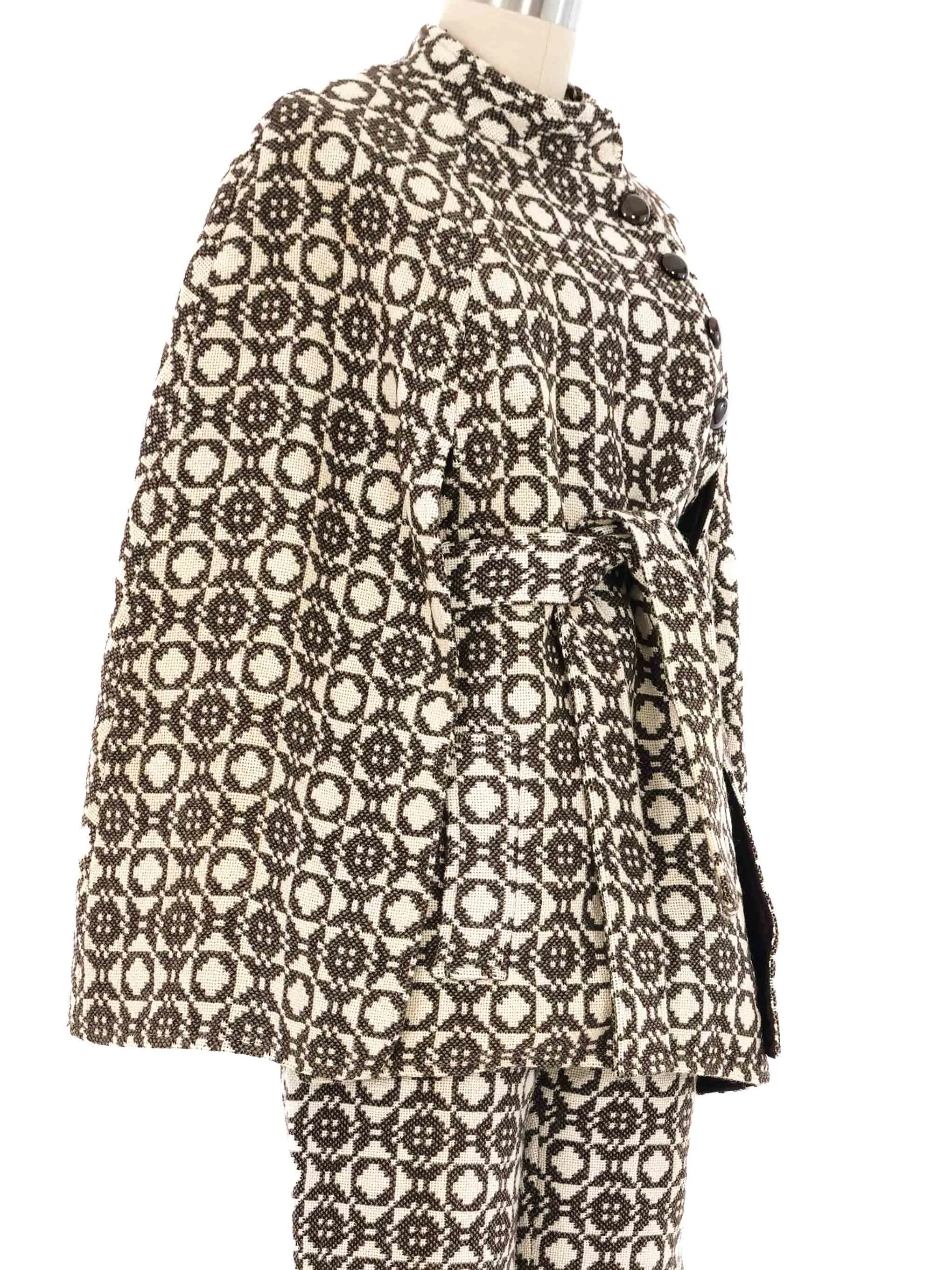 1960s Graphic Knit Poncho And Pant Ensemble
