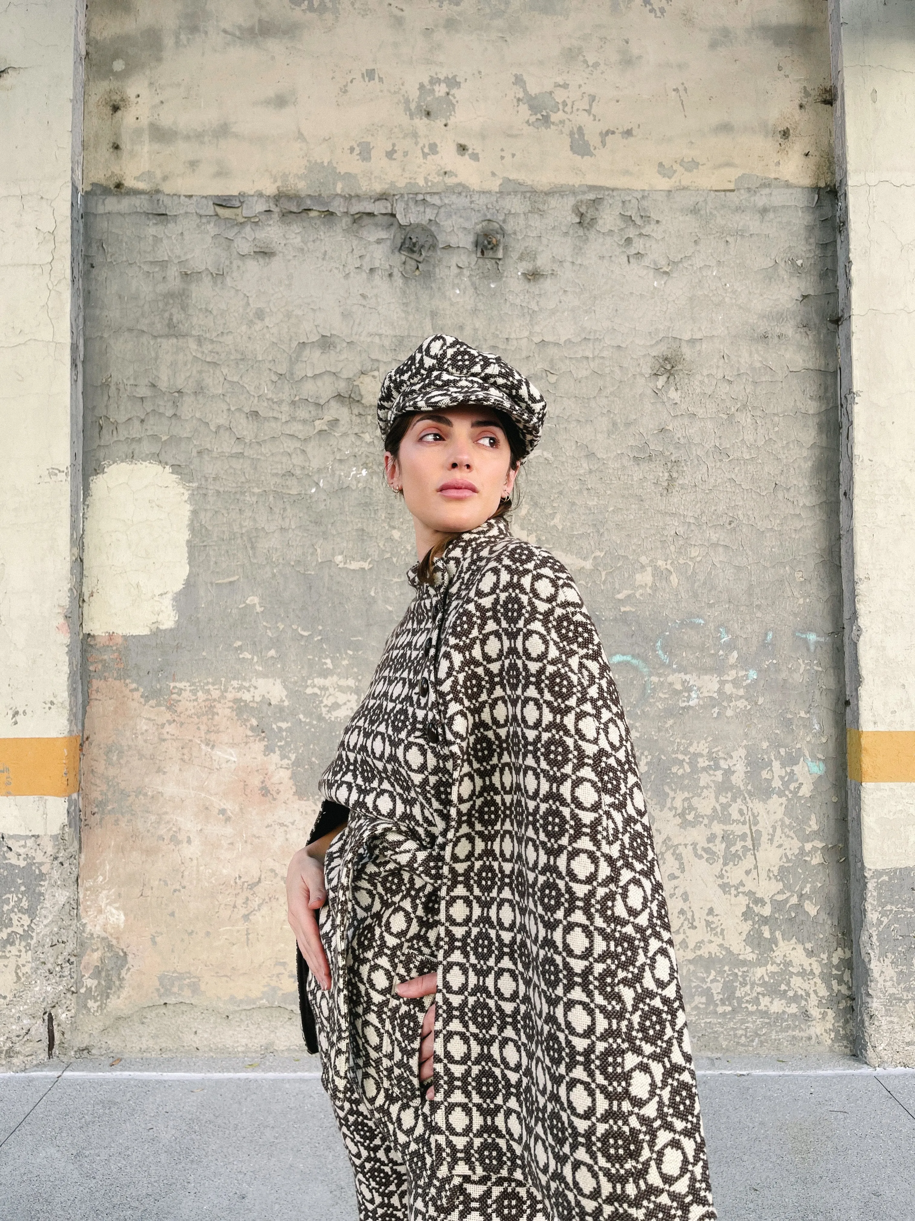 1960s Graphic Knit Poncho And Pant Ensemble
