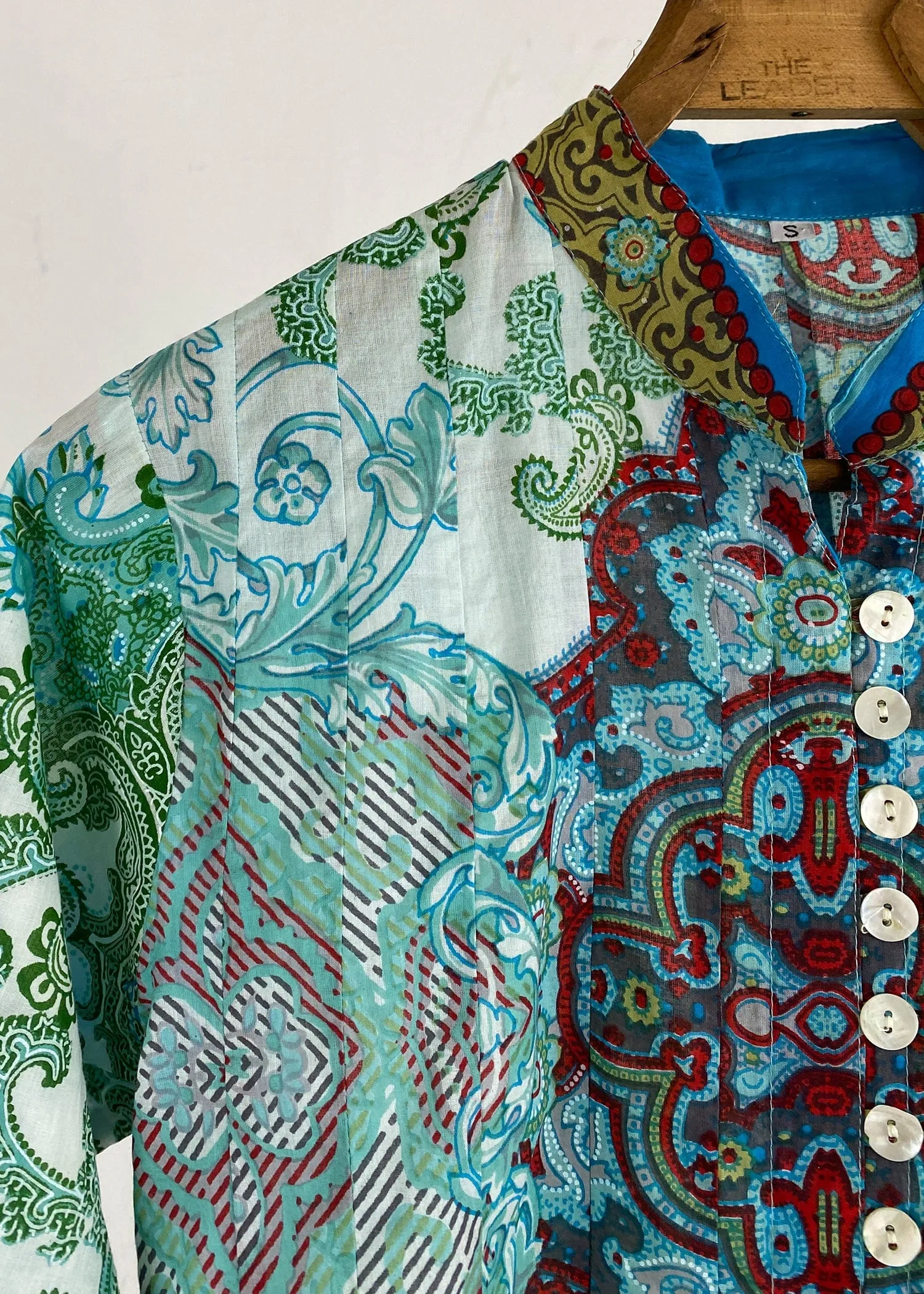 Aqua Button Up Cotton Printed Tunic