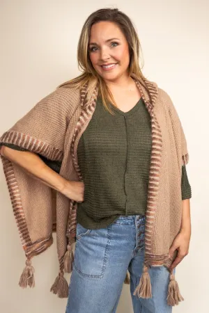 Be Clever Winter Walks Hooded Poncho, Taupe