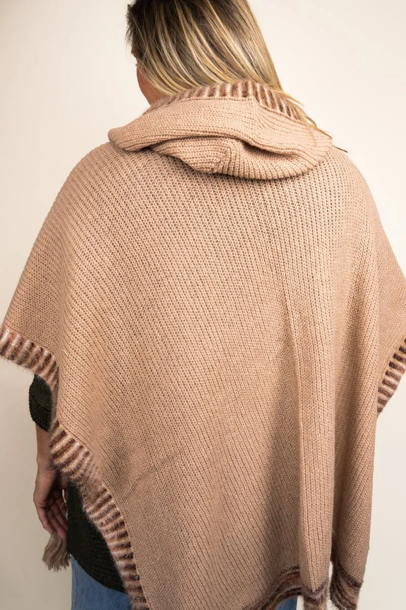 Be Clever Winter Walks Hooded Poncho, Taupe