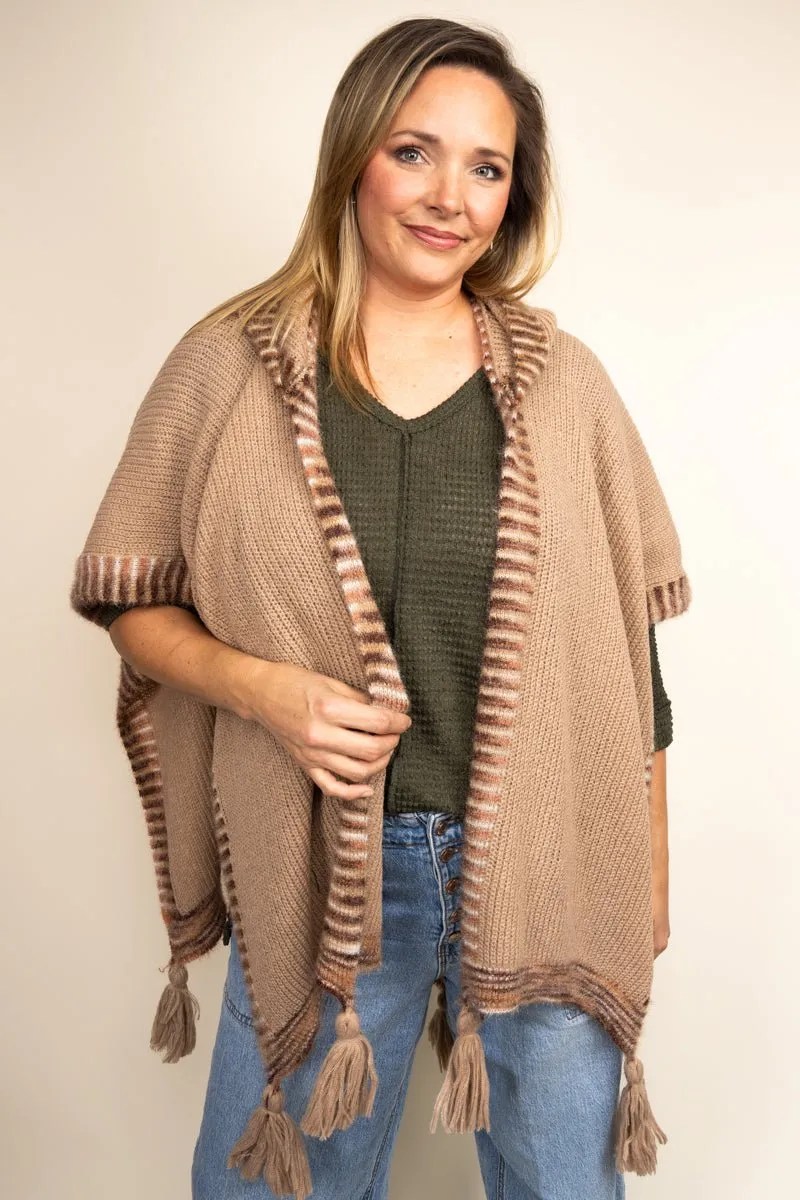 Be Clever Winter Walks Hooded Poncho, Taupe