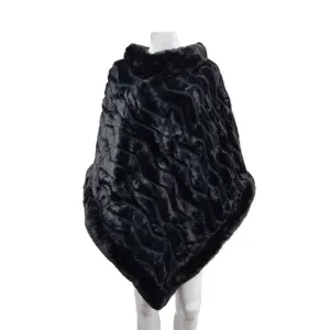 Black Faux Fur Trim Poncho