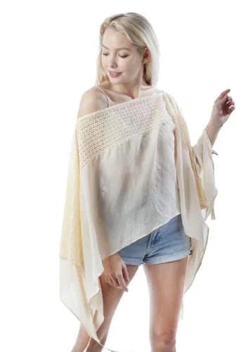 Center Lace Poncho with Tassels