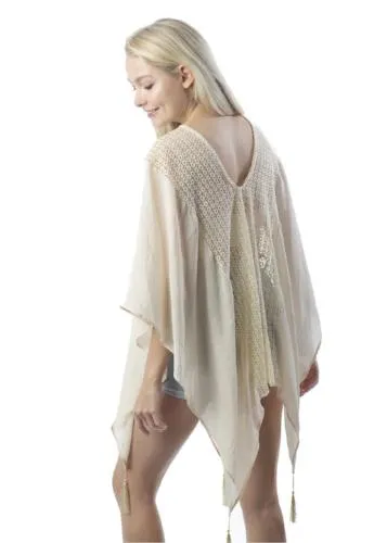 Center Lace Poncho with Tassels