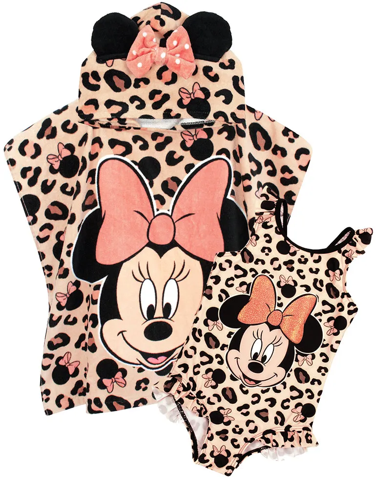 Disney Minnie Mouse Girl Swimsuit & Towel Poncho Set