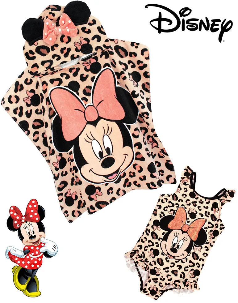 Disney Minnie Mouse Girl Swimsuit & Towel Poncho Set