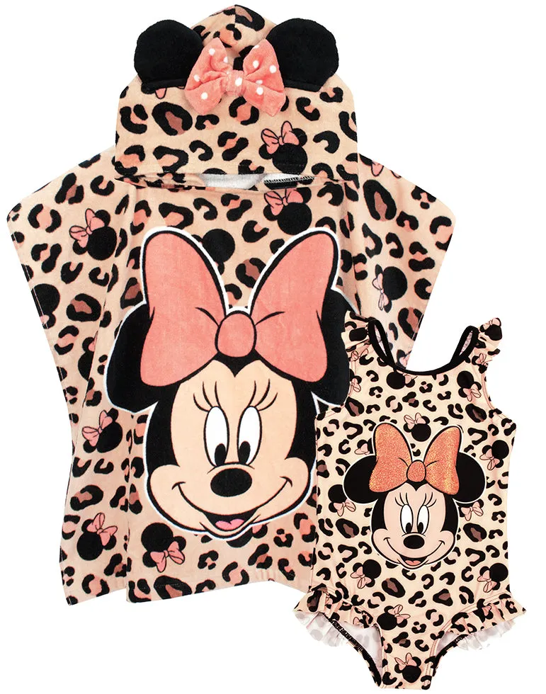 Disney Minnie Mouse Girl Swimsuit & Towel Poncho Set