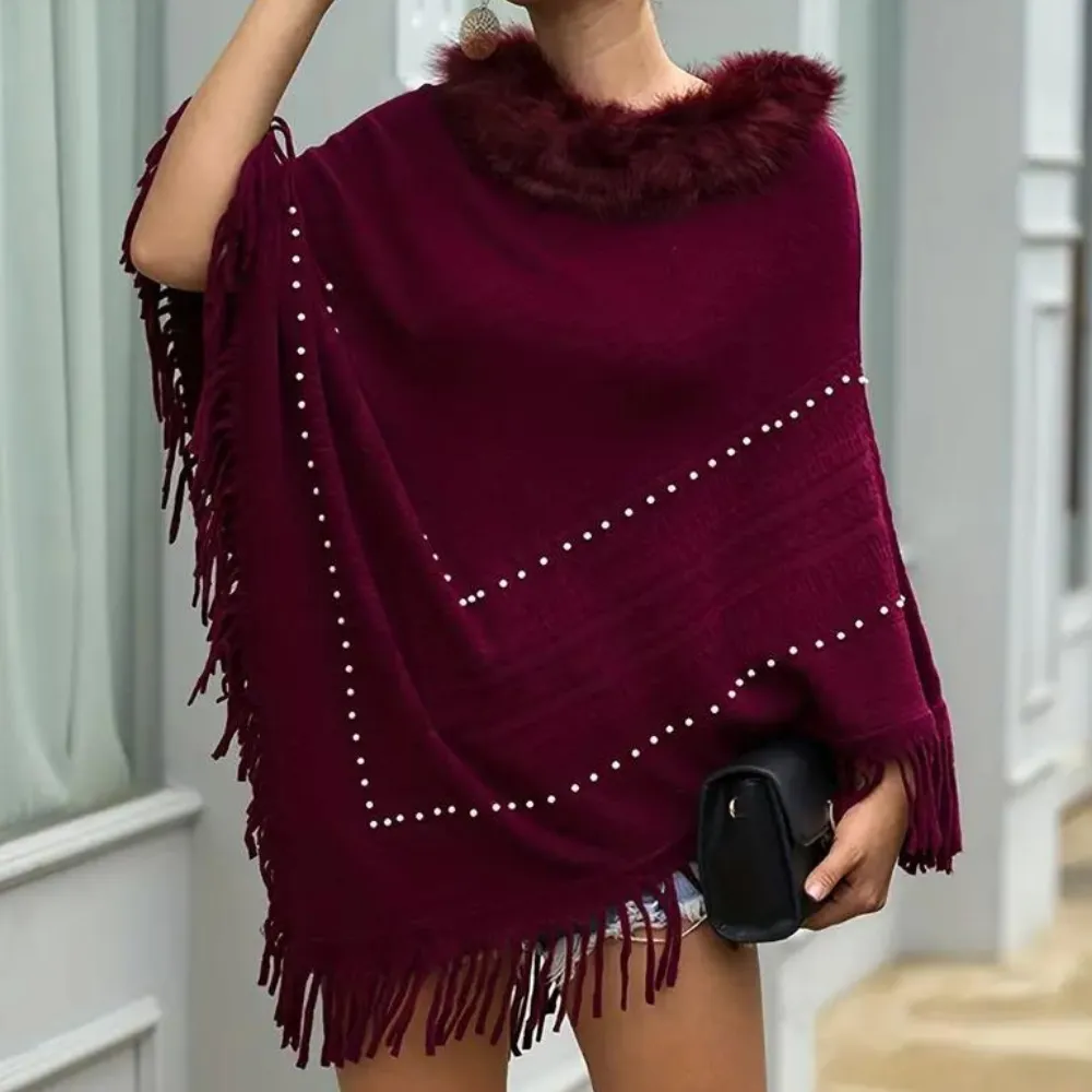 Eftychia - Gebreide Poncho met Verfijnde Details voor Dames