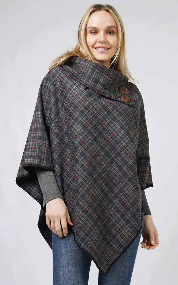 EPC10805 PLAID COCONUT BUTTON PONCHO