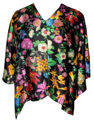 Exquisite One of a Kind Floral 100% Silk Poncho