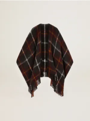 GG Davie Check Print Poncho in Dark Grey