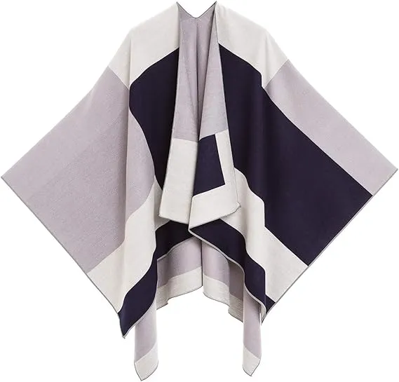 Gray-Caramel Luxurious Knit Sweater Poncho Cardigan