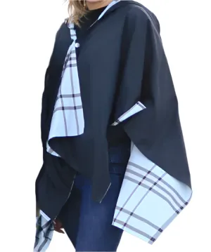 HOODED BLACK & LIGHT BLUE PLAID RAINRAP