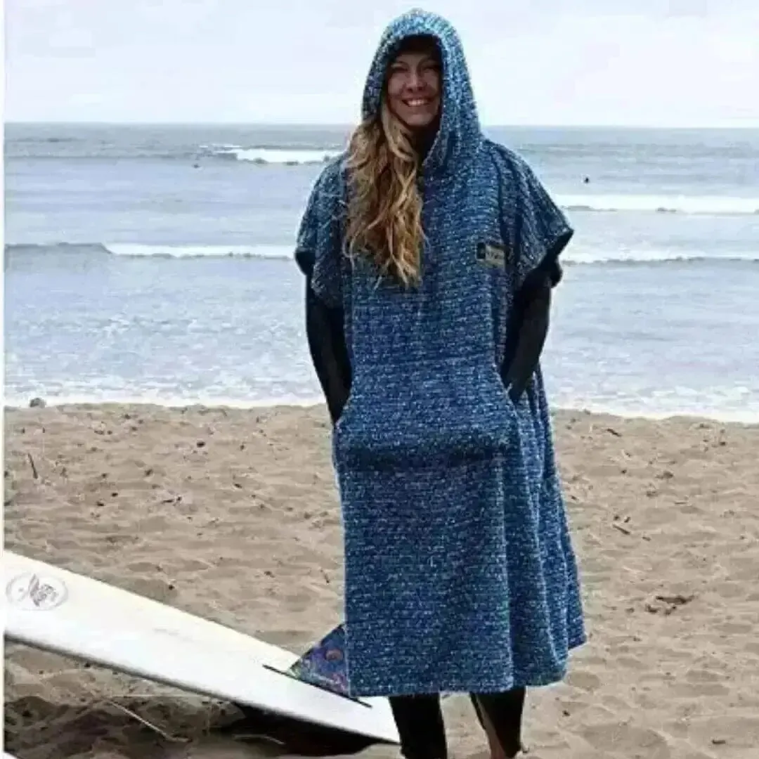 Hooded Surf Poncho Changing Towel Robe Blue