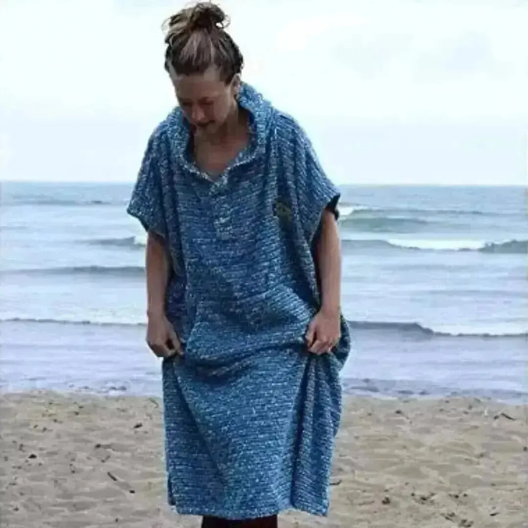 Hooded Surf Poncho Changing Towel Robe Blue