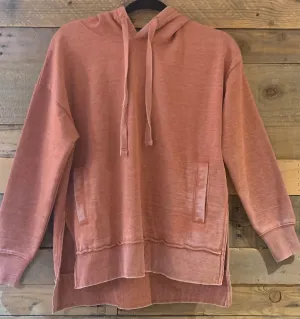 Hooded Vintage Washed Fleece in Burnt Orange