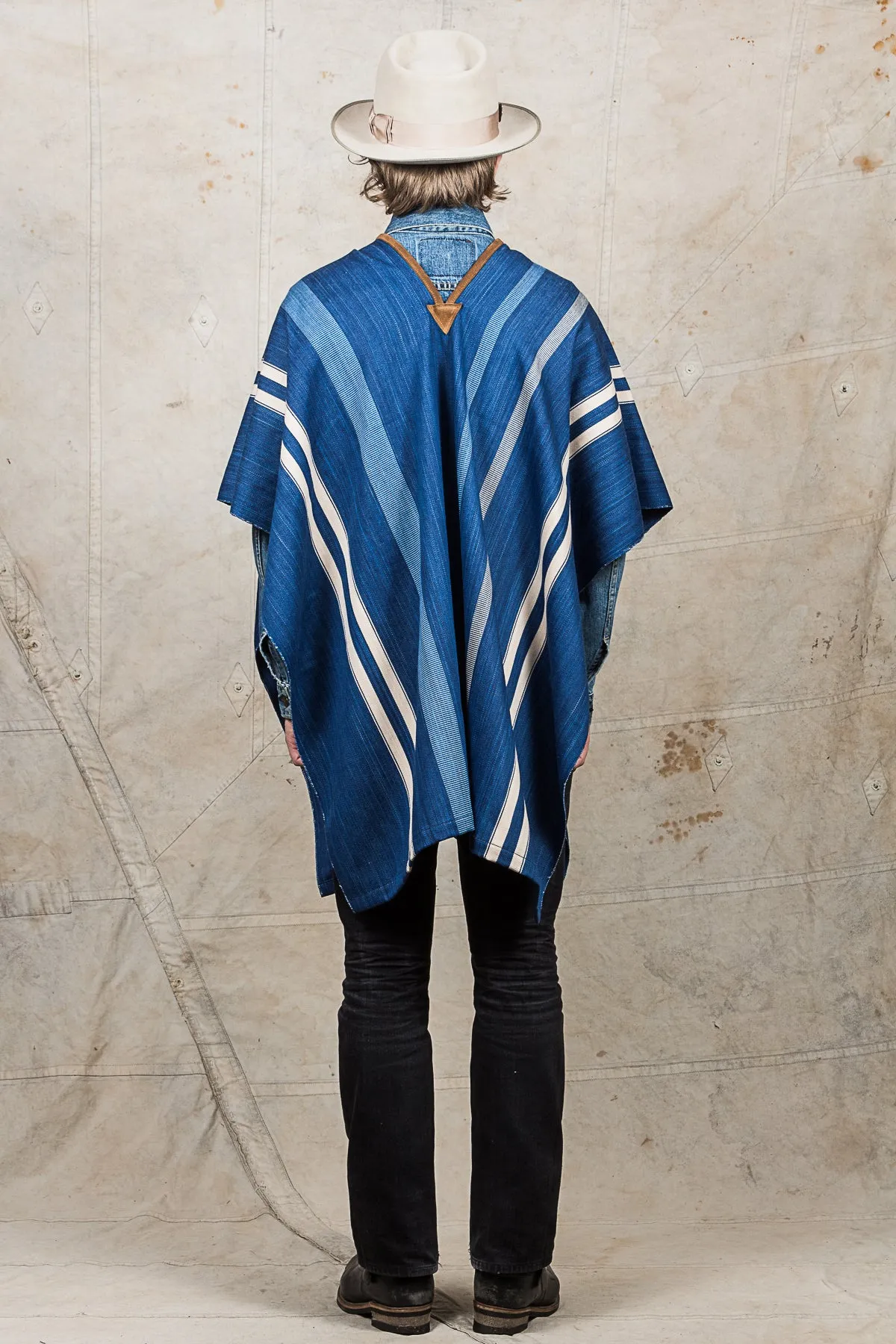 Indigofera Poncho Japanese Cotton / Wool Indigo / White Stripe
