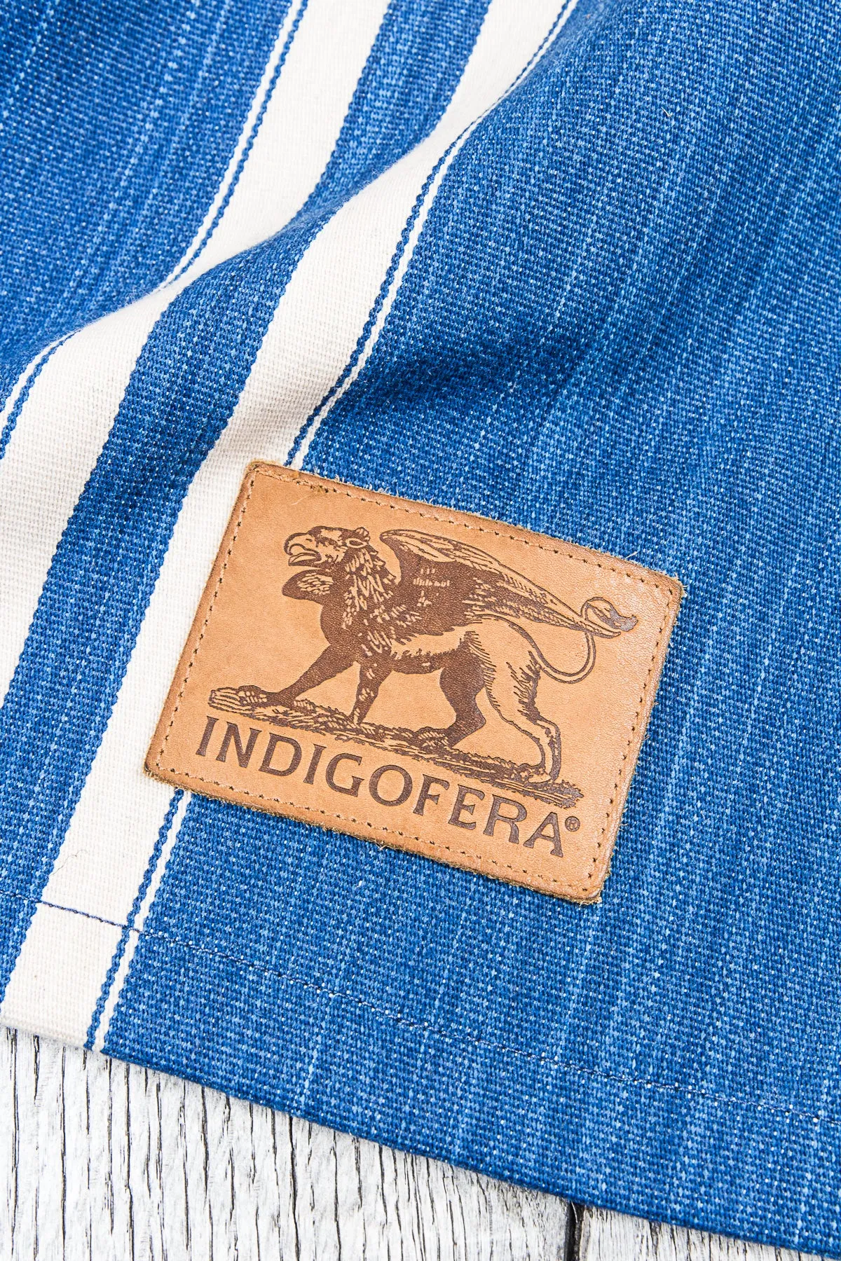 Indigofera Poncho Japanese Cotton / Wool Indigo / White Stripe