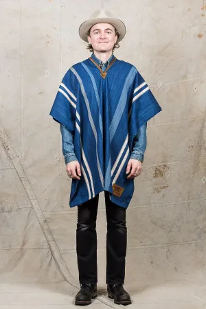 Indigofera Poncho Japanese Cotton / Wool Indigo / White Stripe