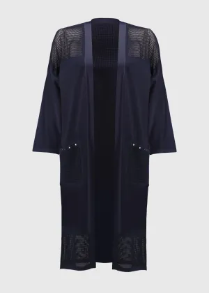 Joseph Ribkoff Crochet Knit Long Cardigan in Midnight