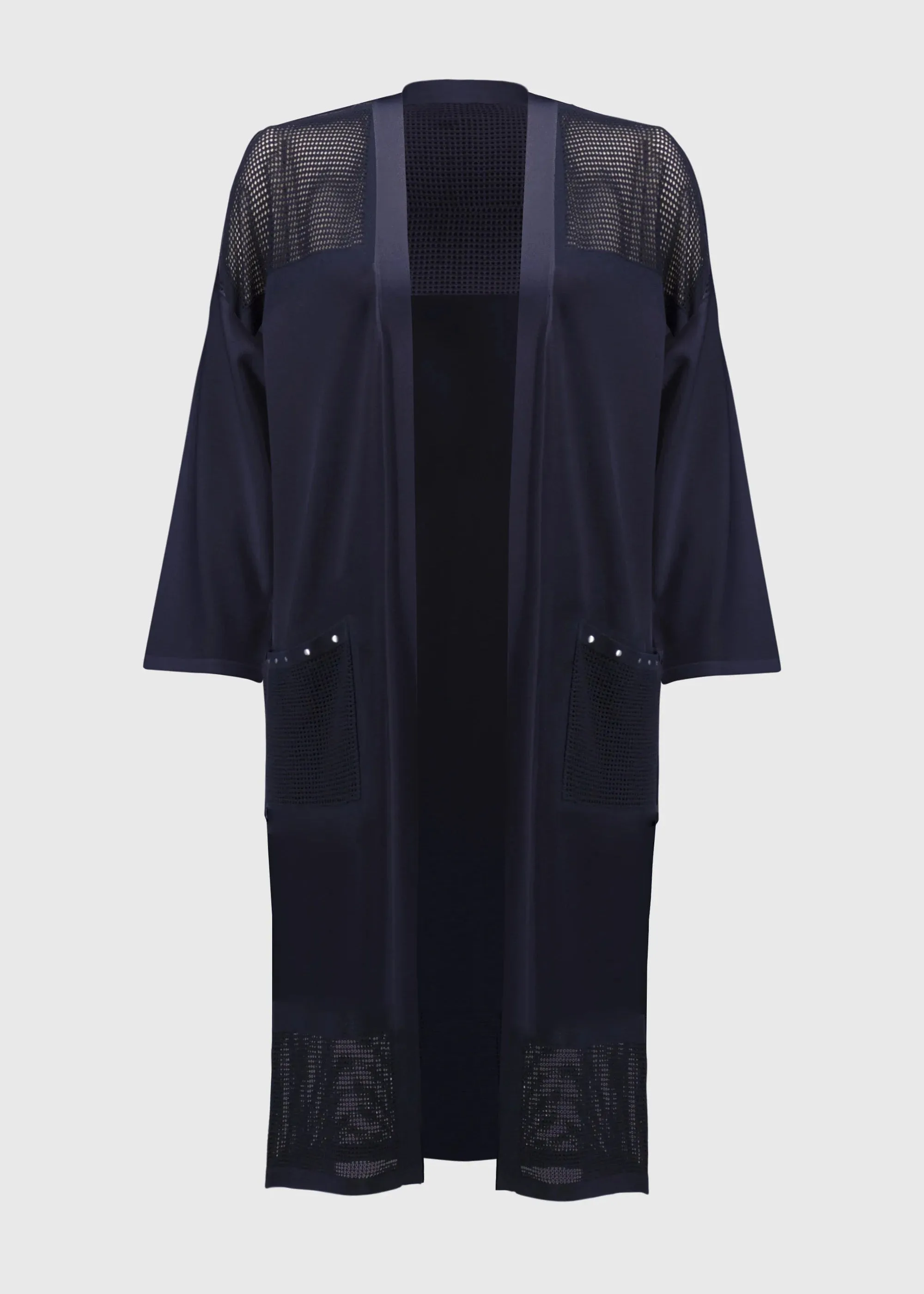 Joseph Ribkoff Crochet Knit Long Cardigan in Midnight