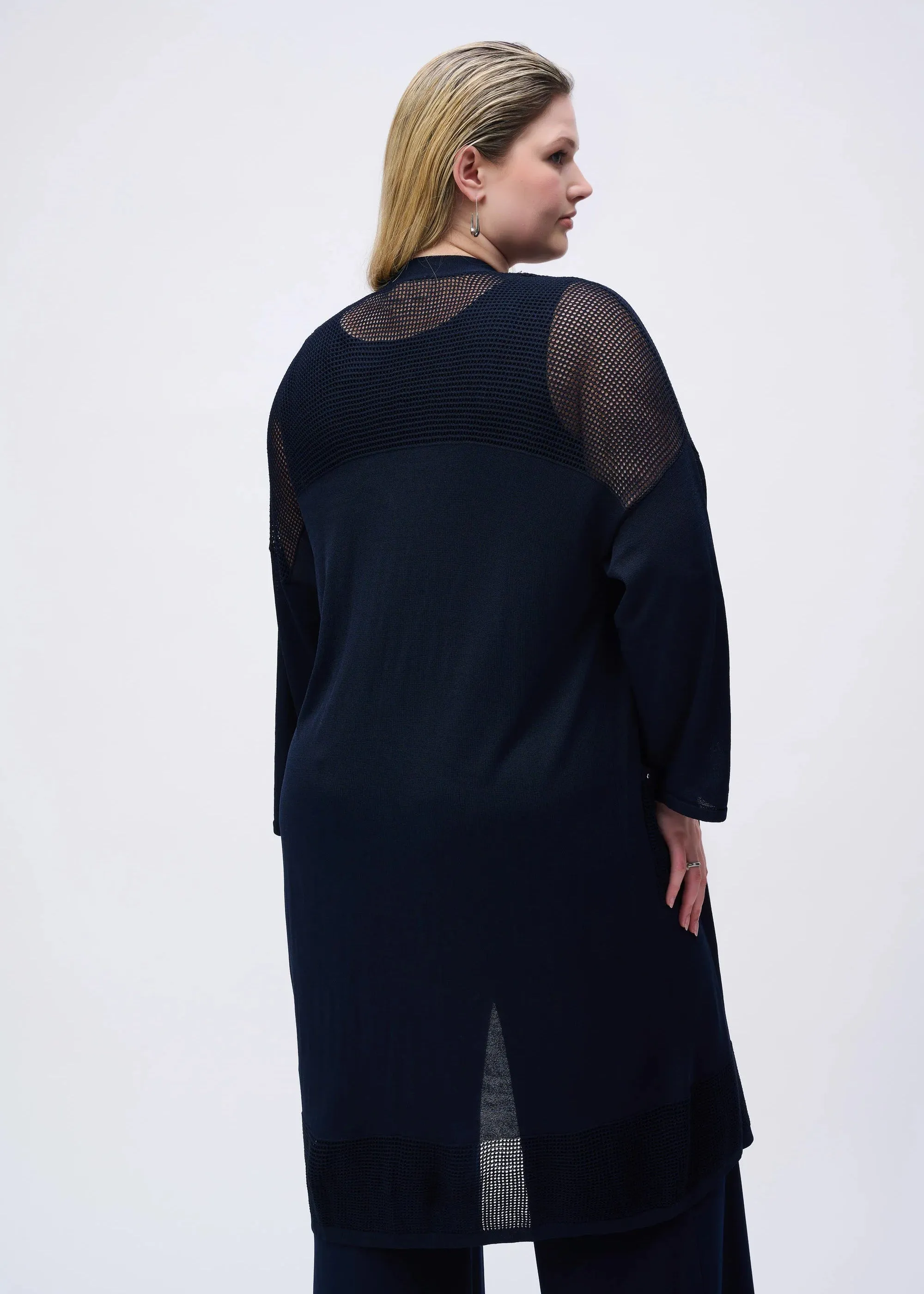 Joseph Ribkoff Crochet Knit Long Cardigan in Midnight