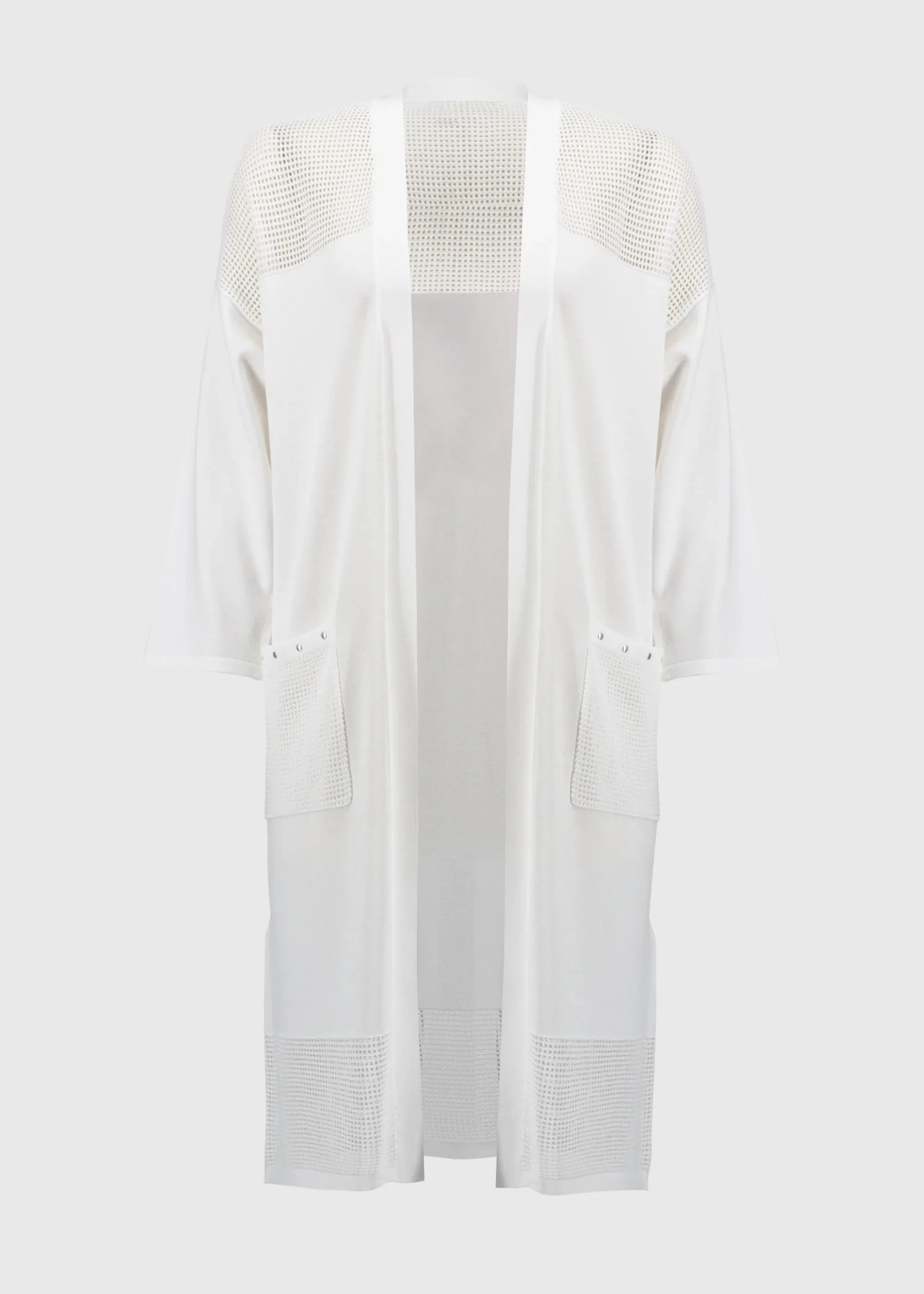 Joseph Ribkoff Crochet Knit Long Cardigan in White