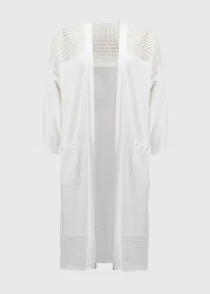 Joseph Ribkoff Crochet Knit Long Cardigan in White