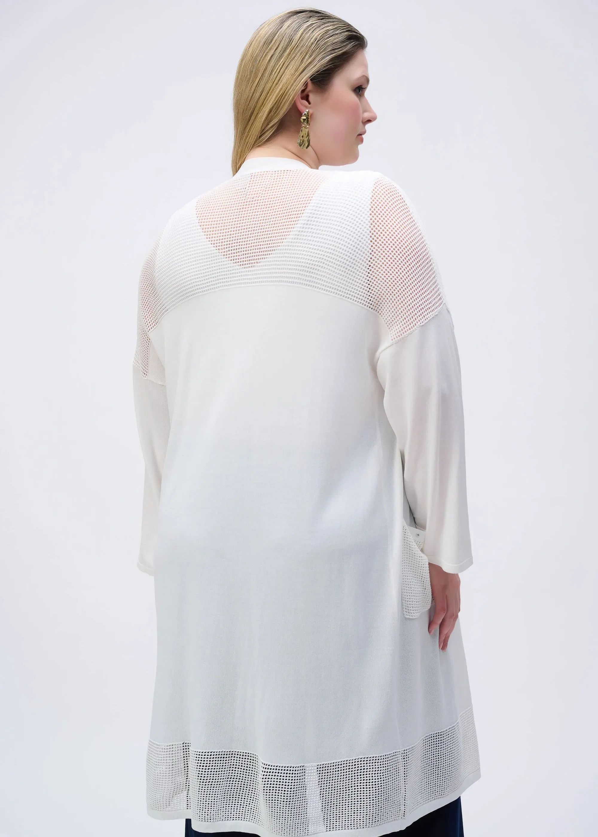 Joseph Ribkoff Crochet Knit Long Cardigan in White