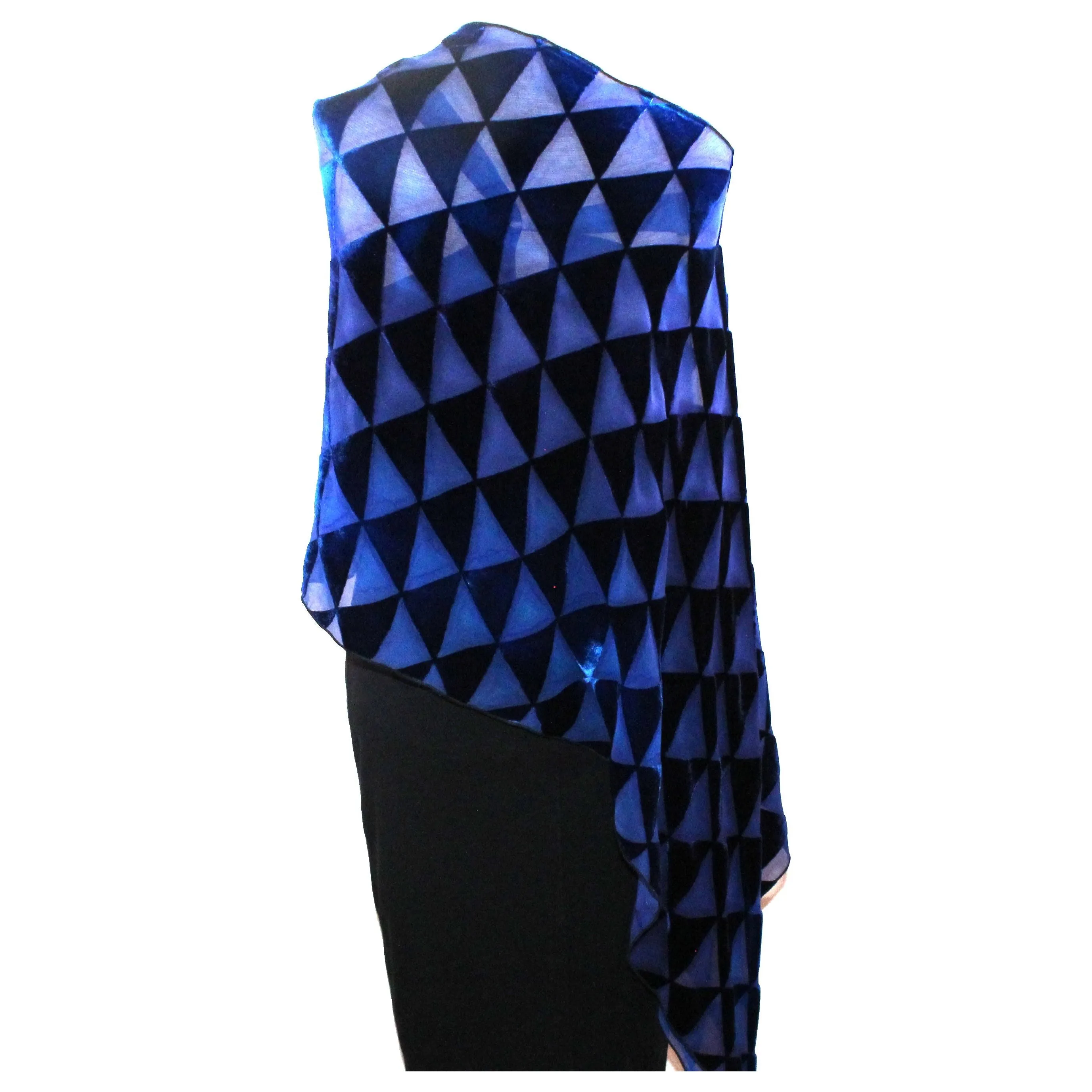 Kay Chapman Poncho, Cut Velvet, Triangle, Blues, OS