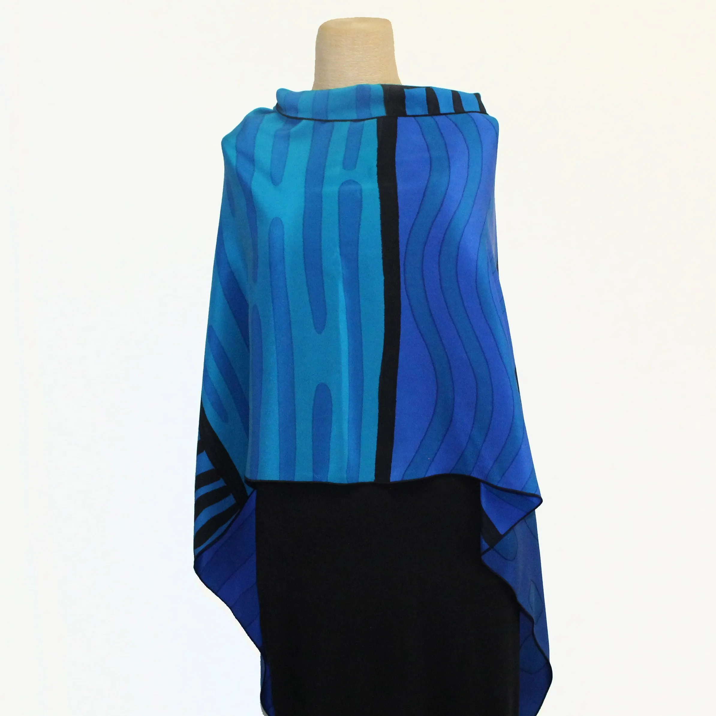 Kay Chapman Poncho, Patchwork, Blue/Turquoise, OS