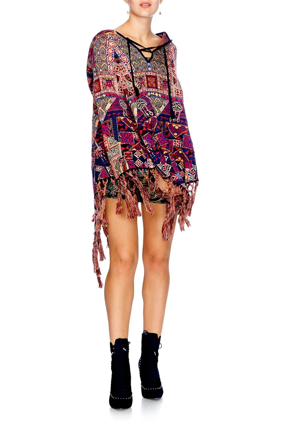 KNITTED PONCHO WITH HOOD PATCH ME UP