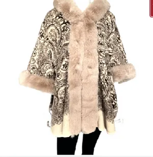 Lux Fur Paisley poncho with hood