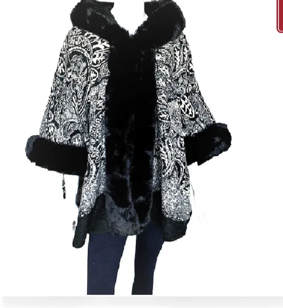Lux Fur Paisley poncho with hood