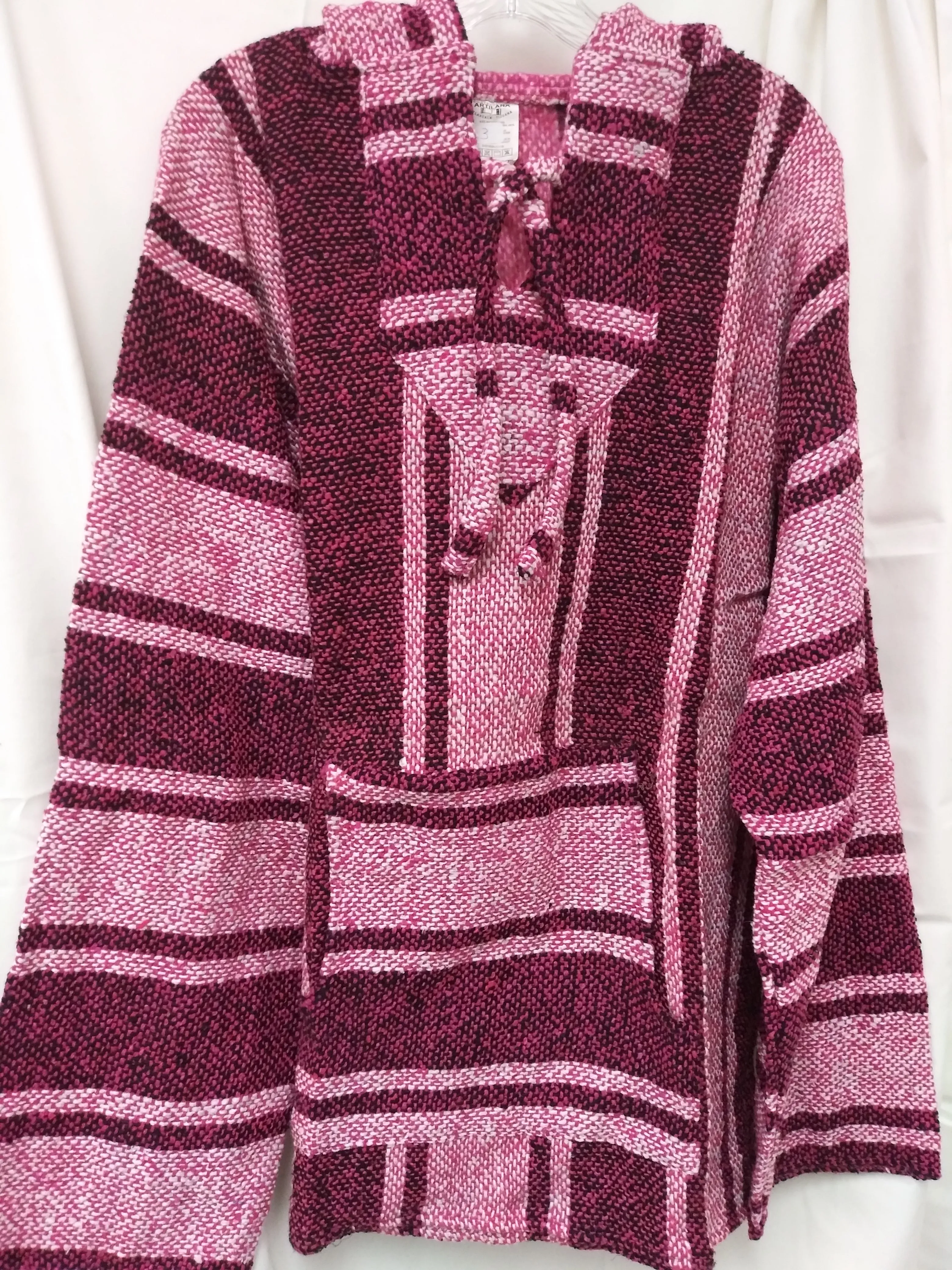 Mexican Poncho Pullover Baja Hoodie Pink Sweatshirt  2X