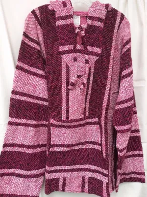 Mexican Poncho Pullover Baja Hoodie Pink Sweatshirt  2X