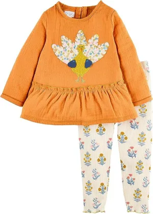 Mud Pie Kids Thanksgiving Turkey Tunic and Autumn Legging Girls 2 Pc Set