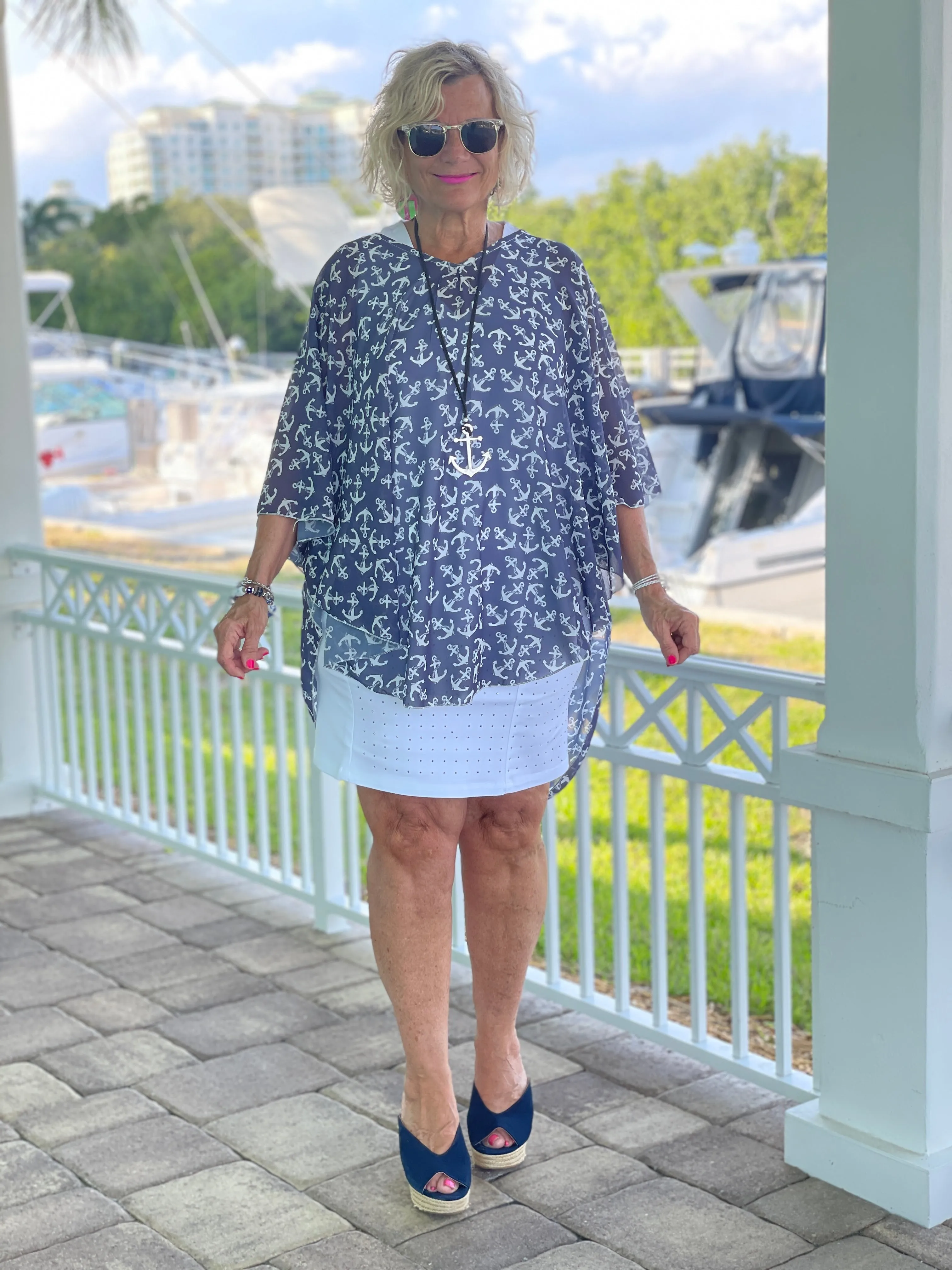 NAVY GROVE ANCHOR PONCHO